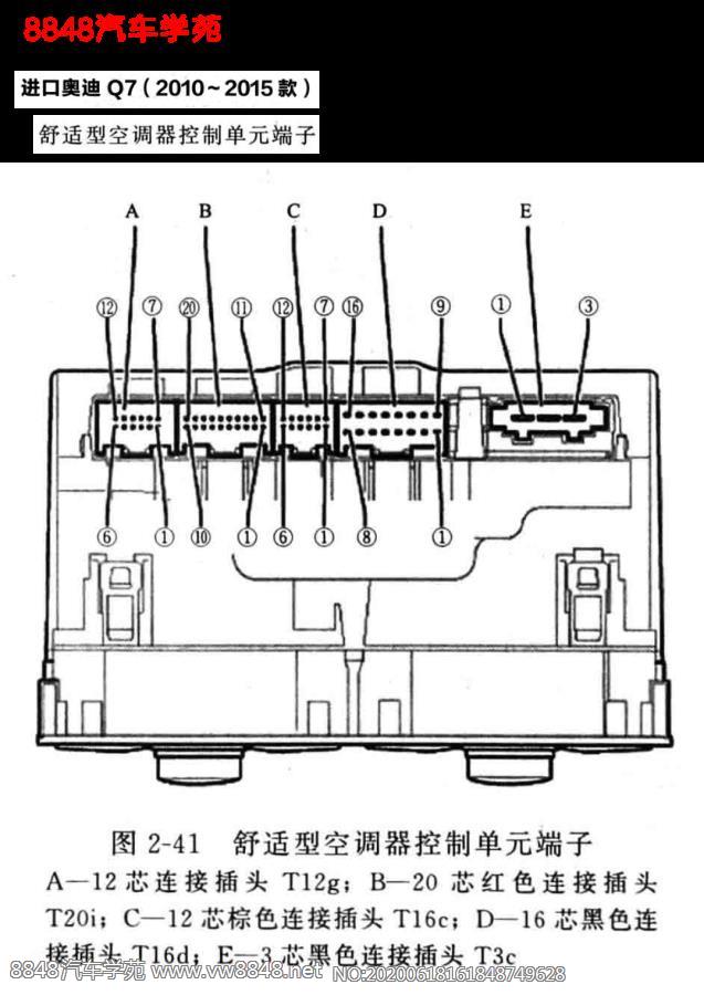 2014年奥迪Q7车型舒适型空调控制单元针脚图